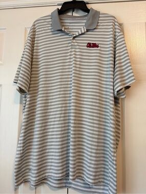 Nike Dri-Fit Grey and White Striped Polo- NCAA Ole Miss
